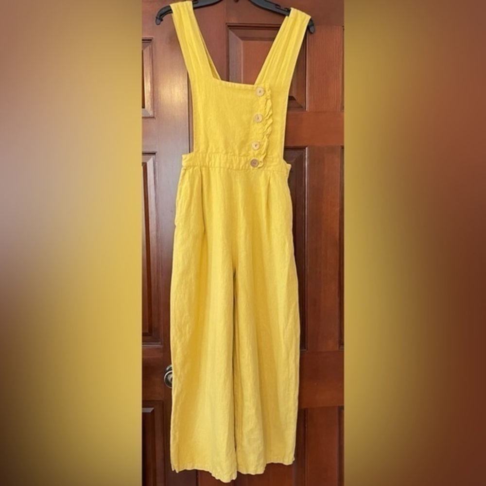 Zara four button ruffle front linen jumpsuit